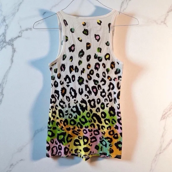 Vintage Delia*s Rainbow Leopard Print Ribbed Tank Top - Large | 90s/Early 00s - Picture 3 of 11
